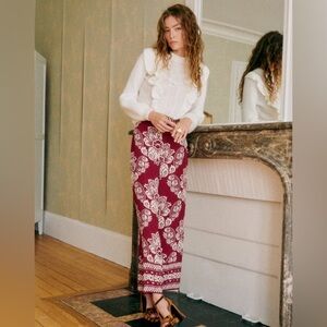 Sézane Christiano Trousers Ornamental Print Red Wide Leg Boho Size 36